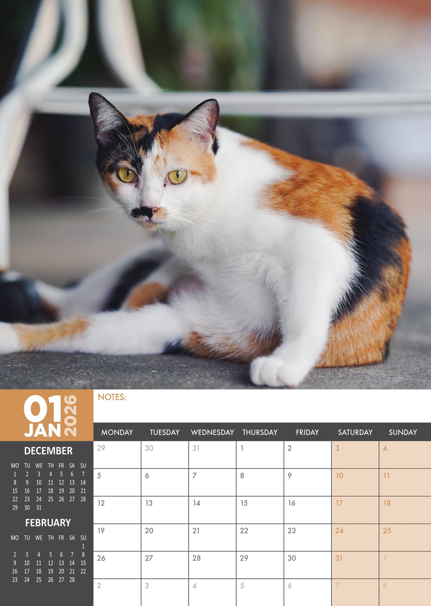 Calico Cats Calendar 2026 – A Year of Colorful Charm