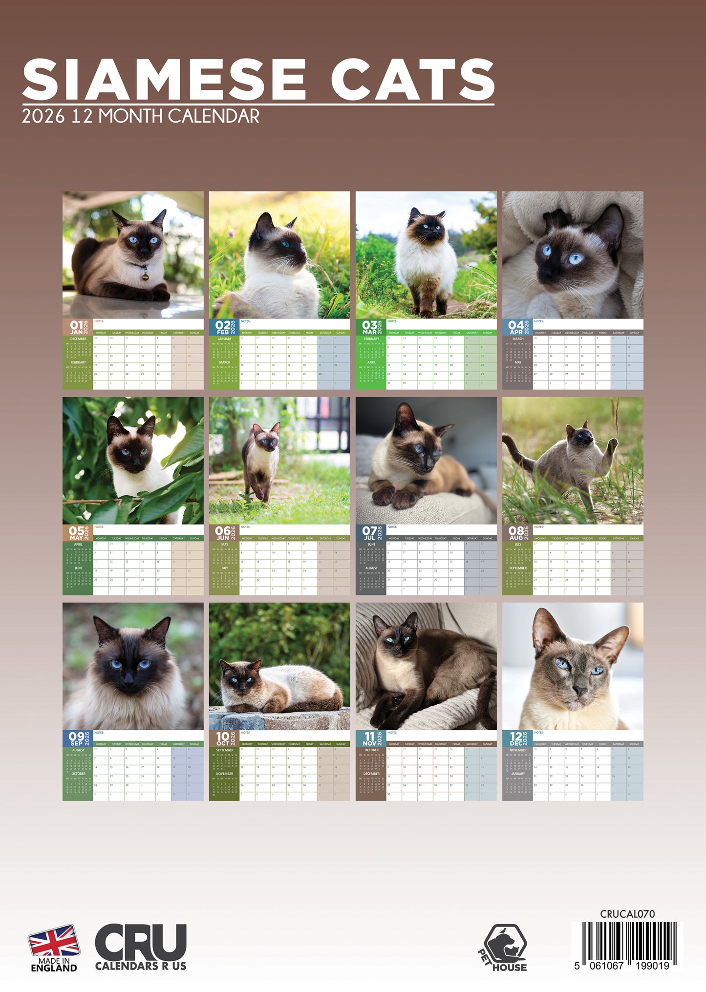Siamese Cats Calendar 2026 – Elegant Beauty & Playful Spirit
