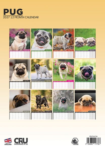 Pug Calendar 2027 – Celebrate the Adorable Pug Breed