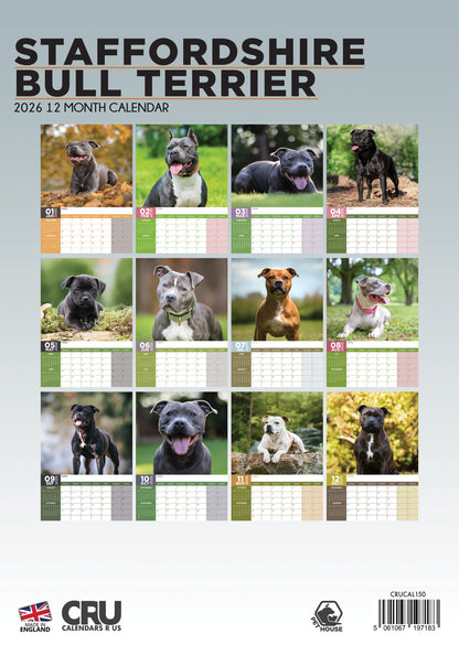 Staffordshire Bull Terrier Calendar 2026 – A Year of Strength, Loyalty & Smiles