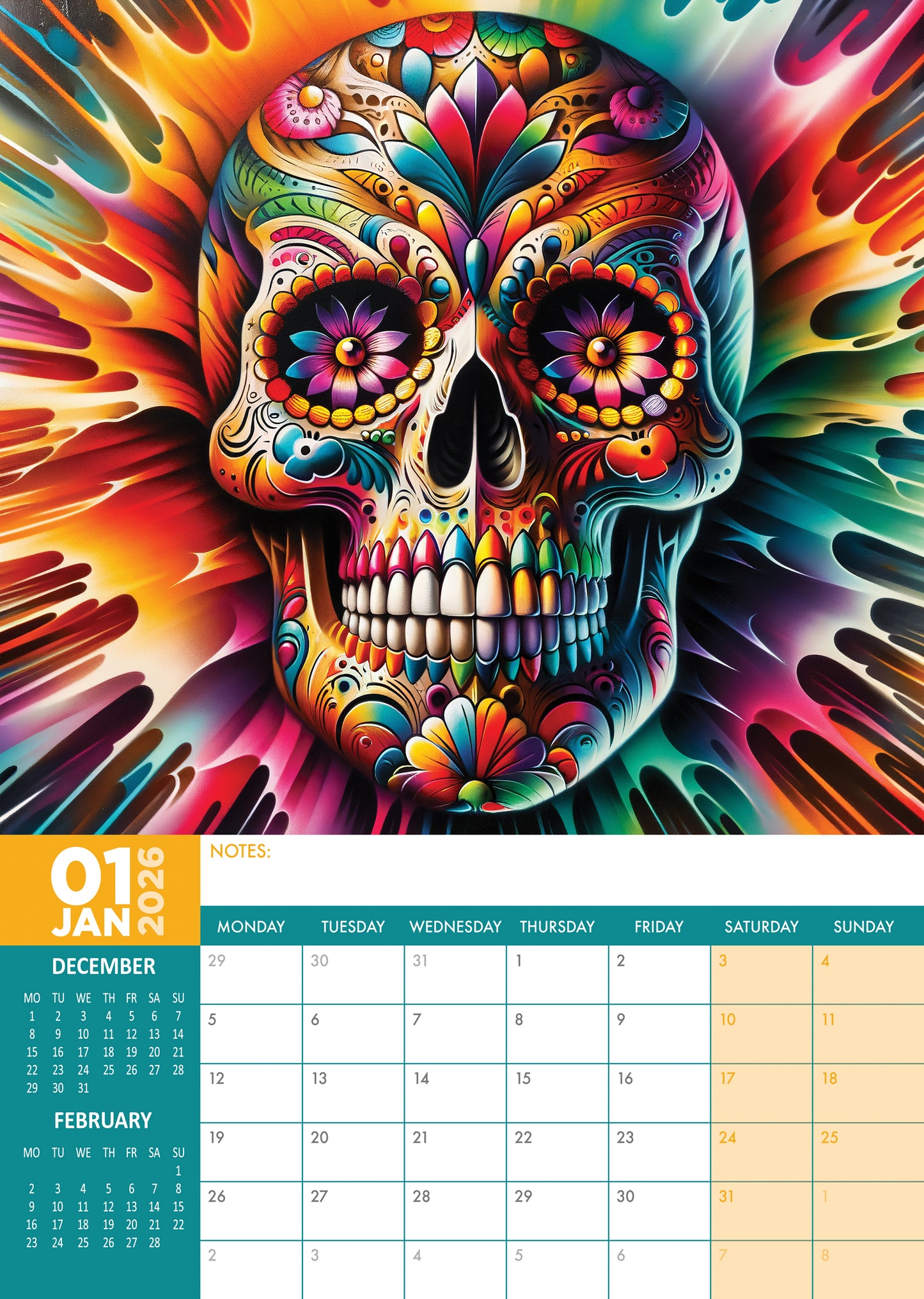 Sugar Skulls Calendar 2026 – A Colorful Celebration of Life, Art, and Tradition