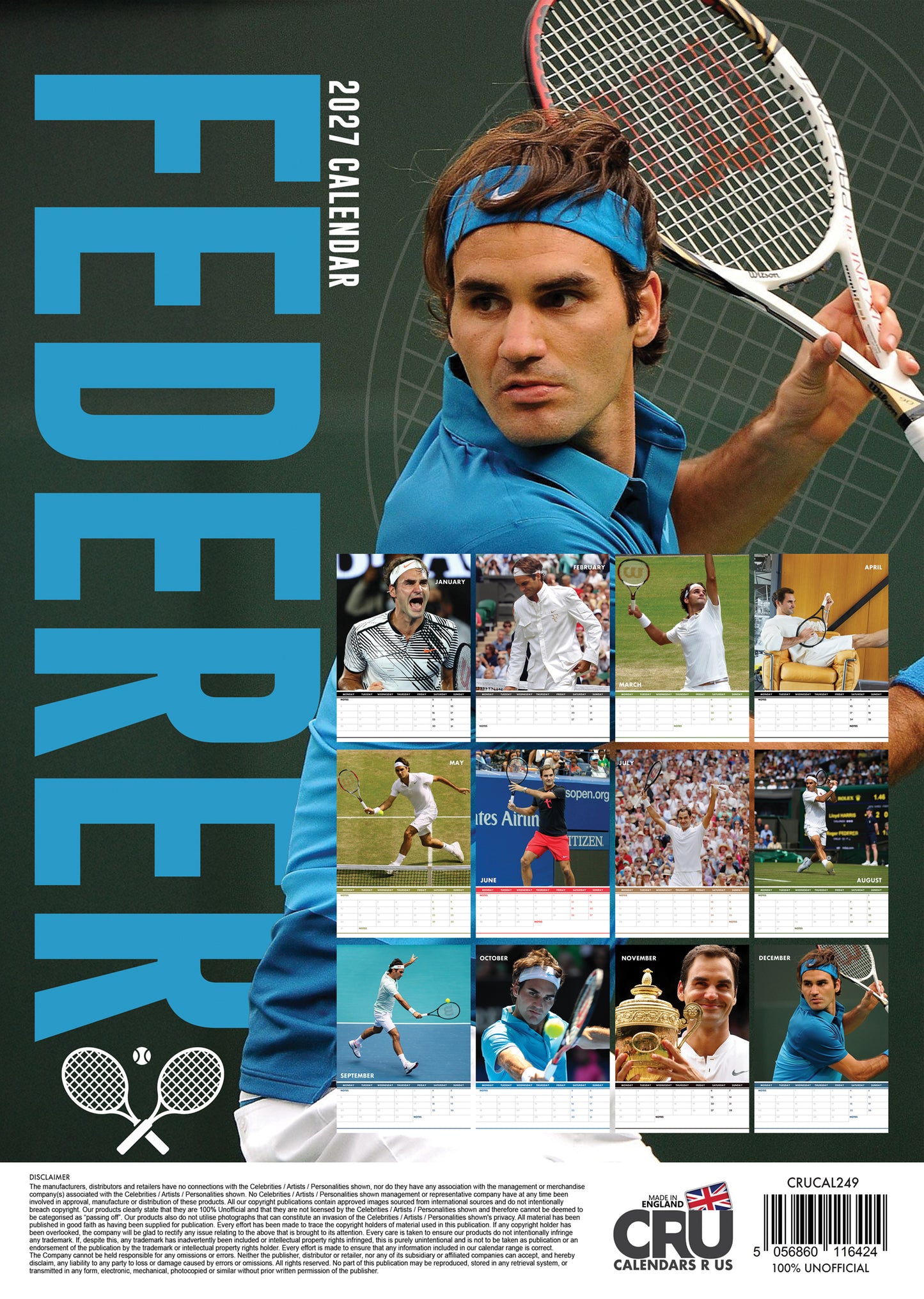 Roger Federer Calendar 2027 – A Year with the Tennis Legend