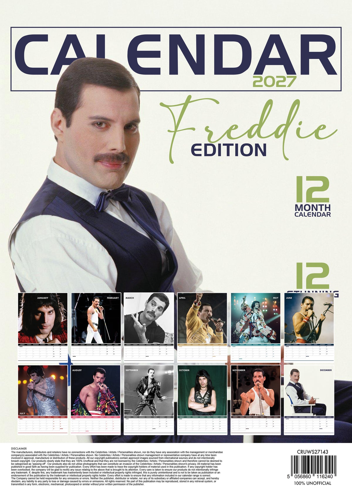 Freddie Mercury Calendar 2027 – A Year of Iconic Music and Unmatched Showmanship