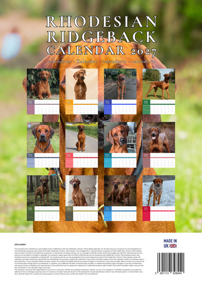 Rhodesian Ridgeback Dog Calendar 2027 – M-PRA Range