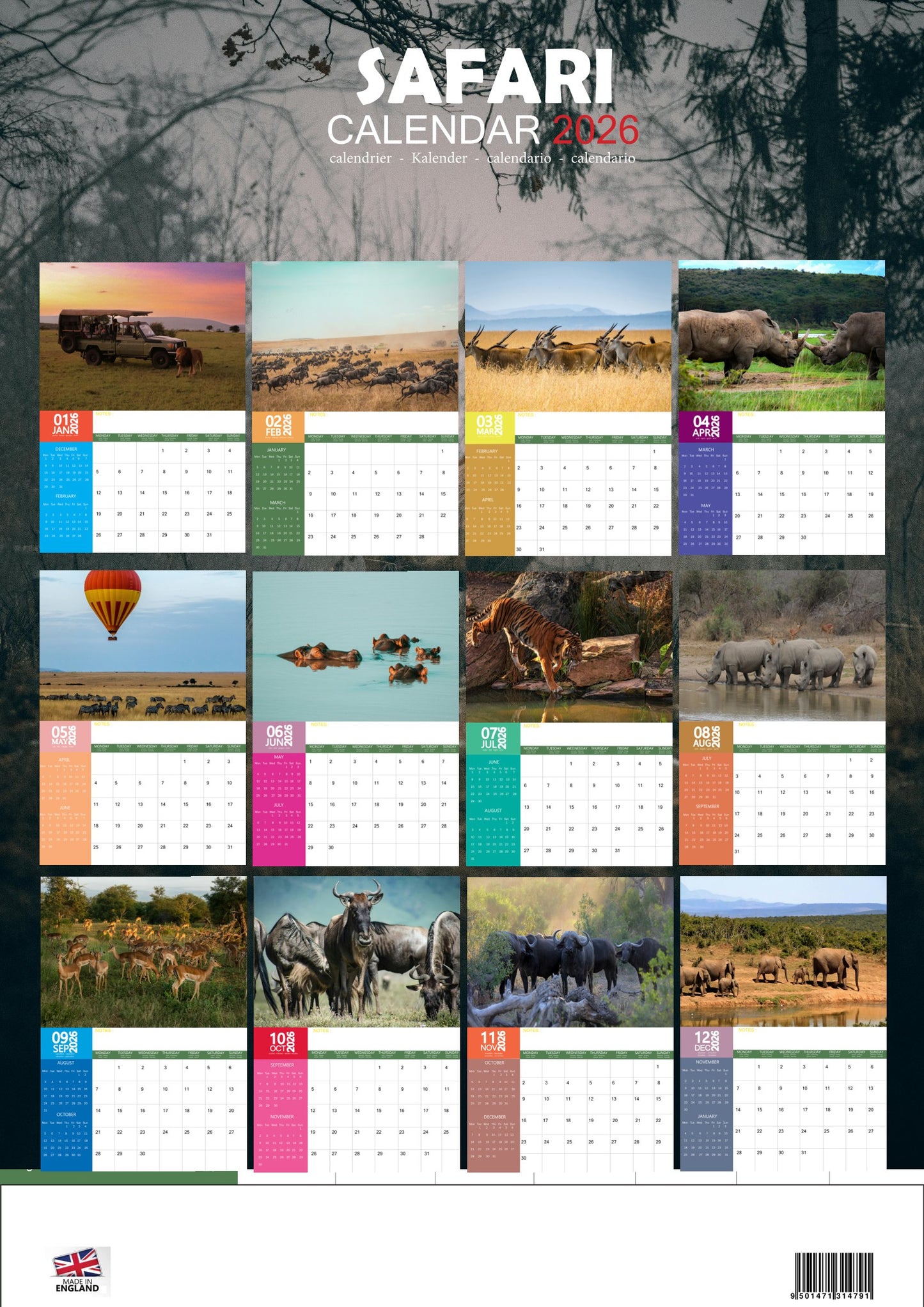 Safari Animals Calendar 2026 – M-PRA Range