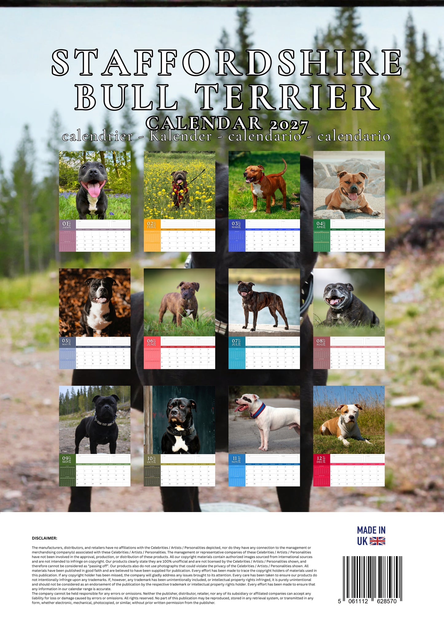 Staffordshire Bull Terrier Dog Calendar 2027 – M-PRA Range
