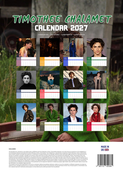 Timothée Chalamet Calendar 2027 – M-PRA Range