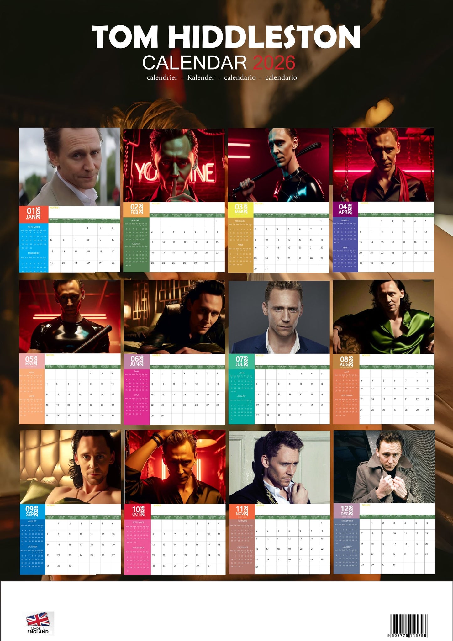 Tom Hiddleston Celebrity Calendar 2026 – M-PRA Range