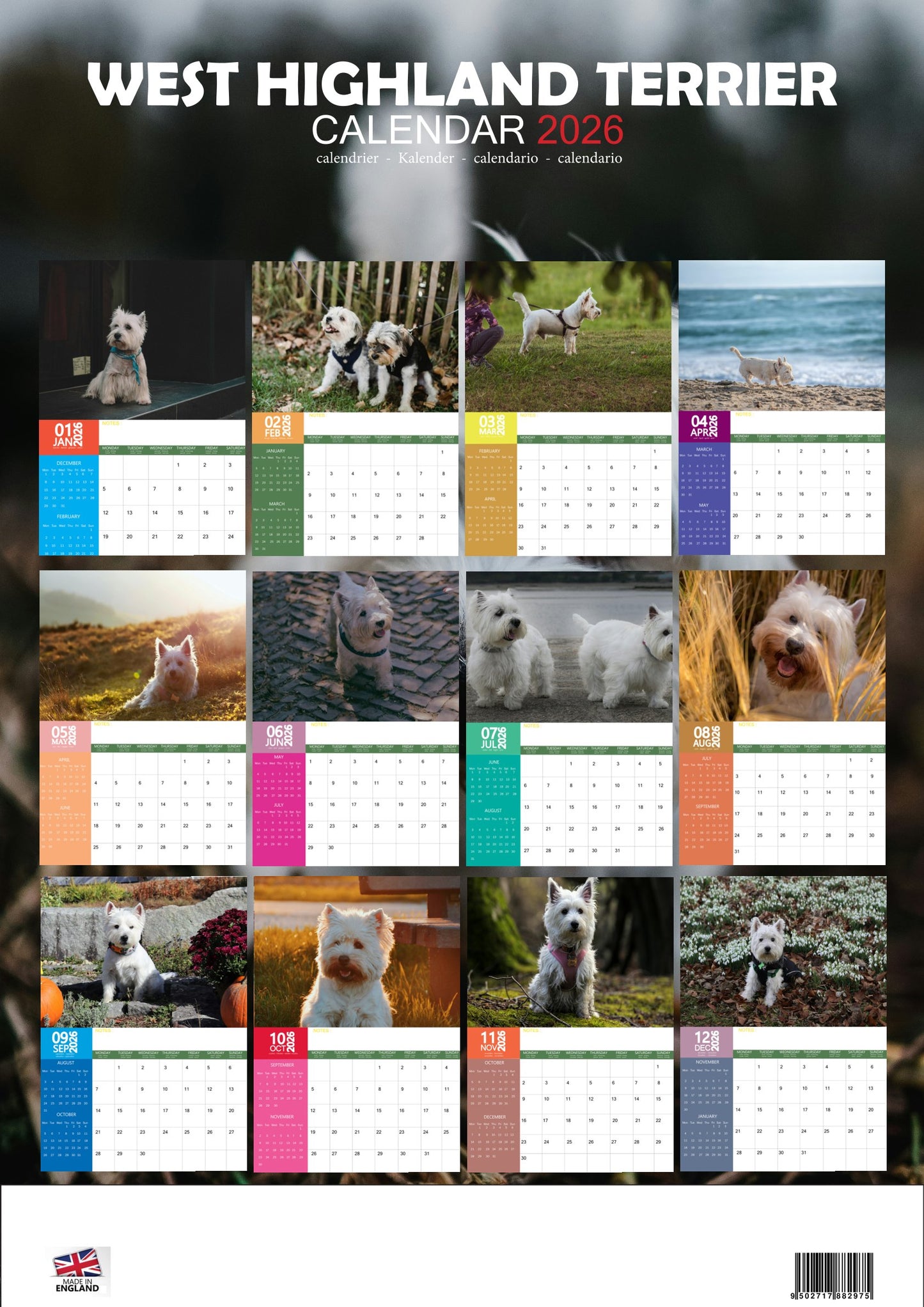 West Highland Terrier Dog Calendar 2026 – M-PRA Range