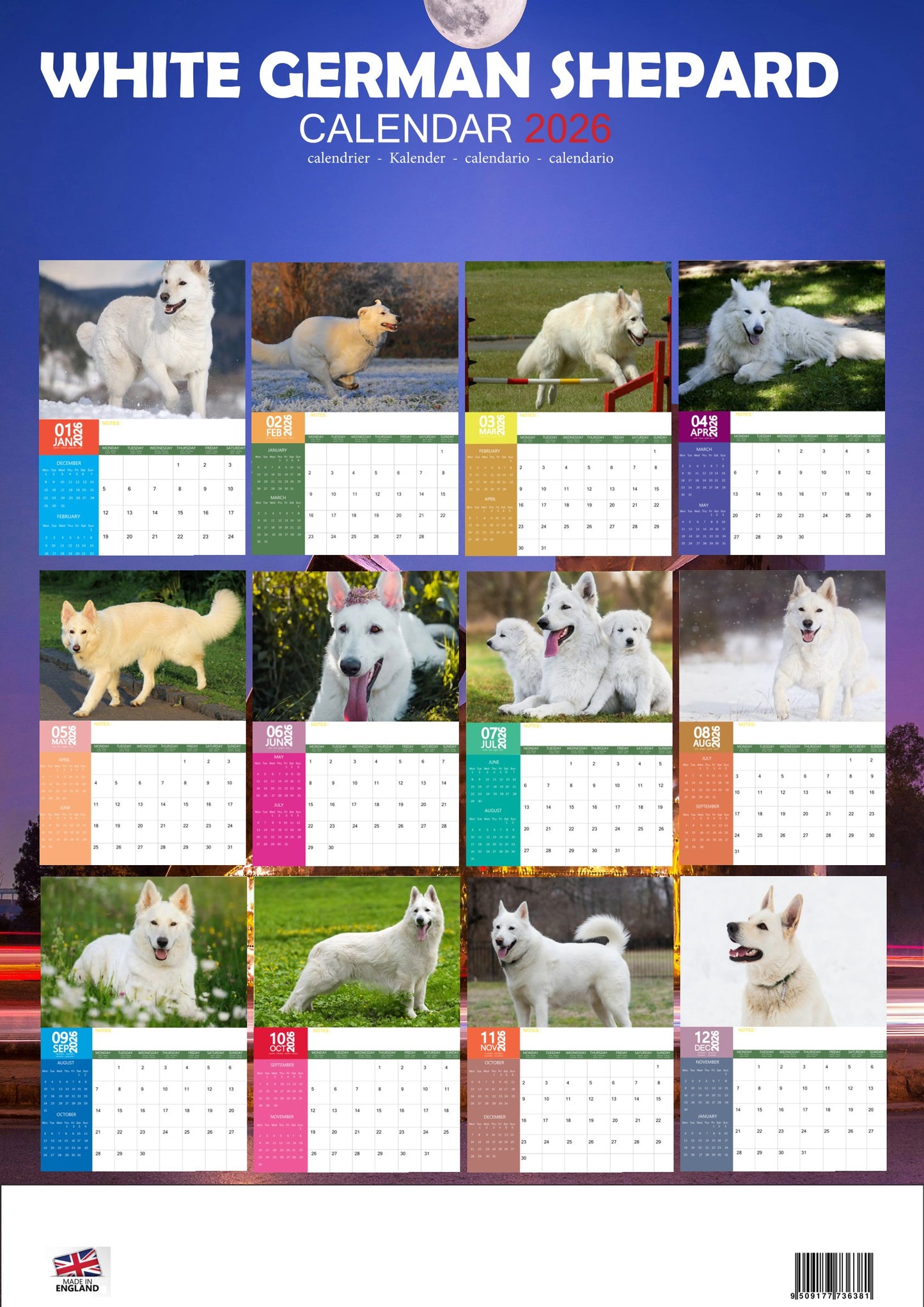 White German Shepard Dog Calendar 2026 – M-PRA Range
