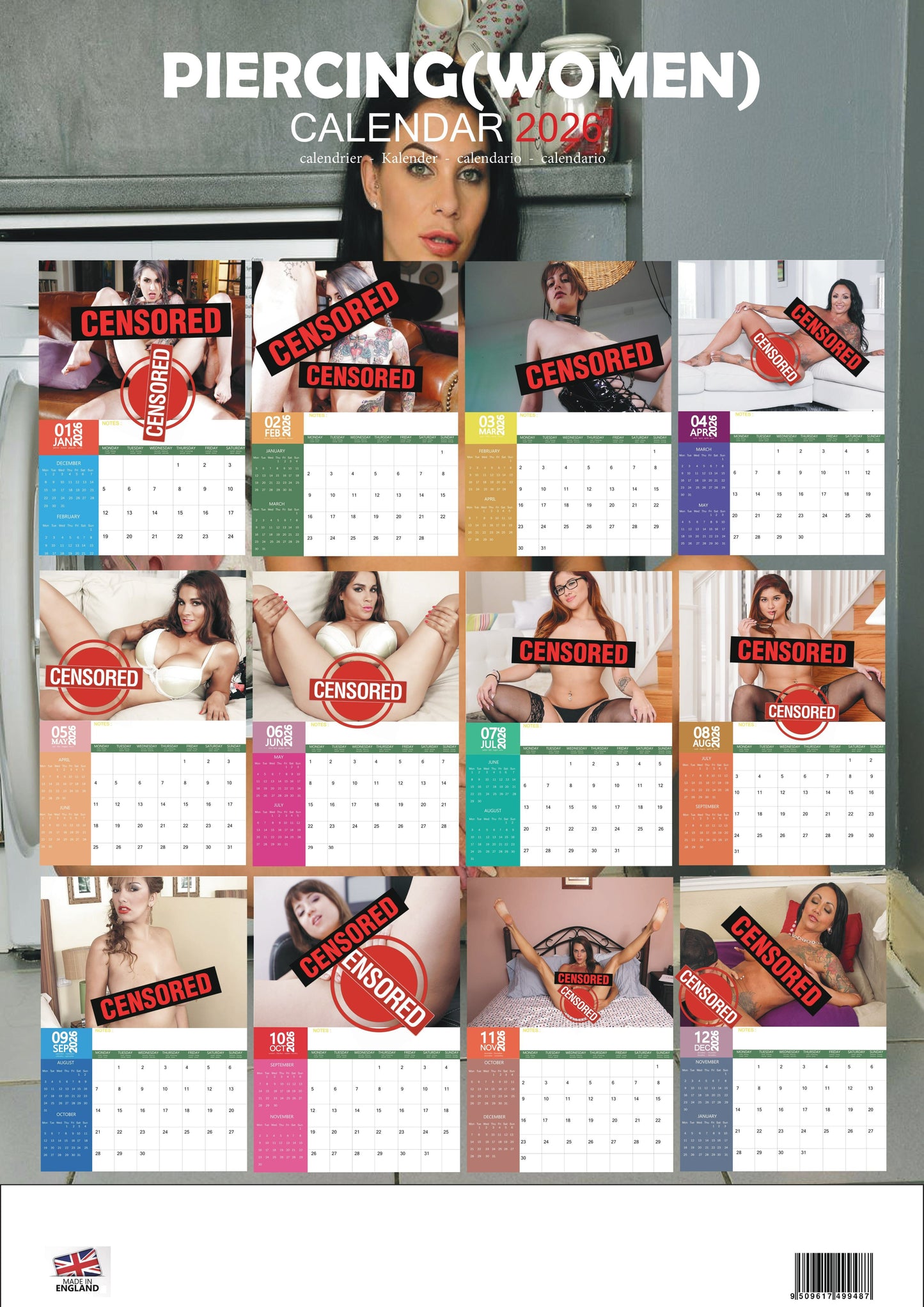 Piercing Women 2026 Nude Calendar – 12 Month Alternative Pin-Up Wall Calendar